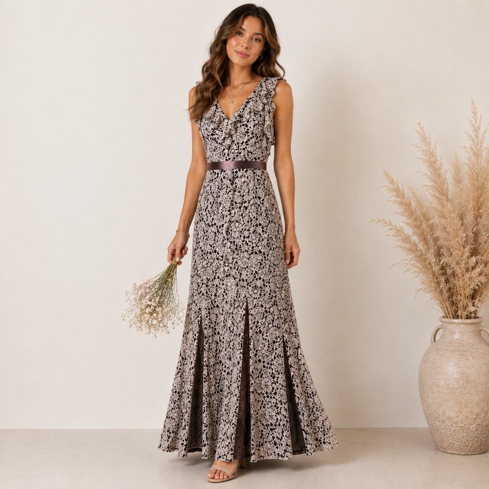 Candalite Floral Lace Maxi Dress Size 2X Dusty Purple Stretch Wedding Whimsigoth